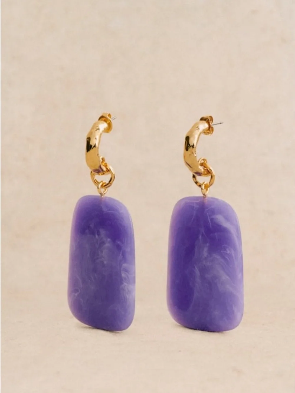Sezane Purple Joao Earrings Statement Gold Hoop Drop Dangle Chunky Oversized